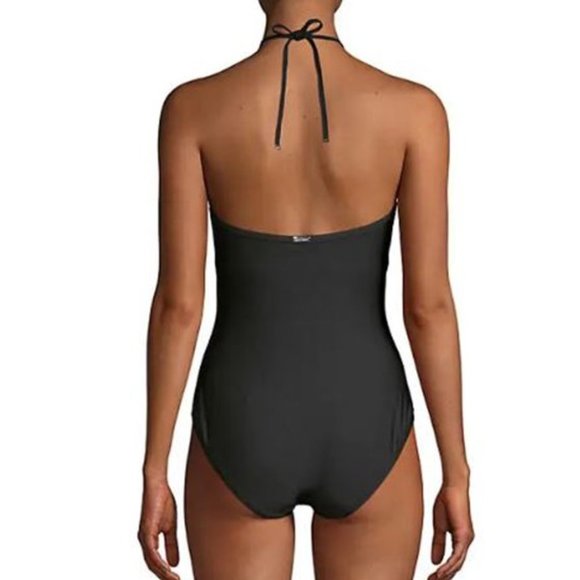 Calvin Klein Printed V-Wire Halter One-Piece Swimsuit - Picture 2 of 2